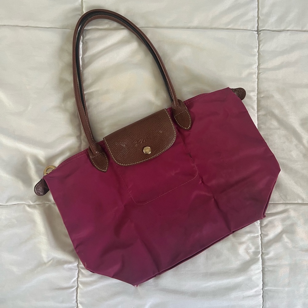 Longchamp raspberry colored small nylon bag